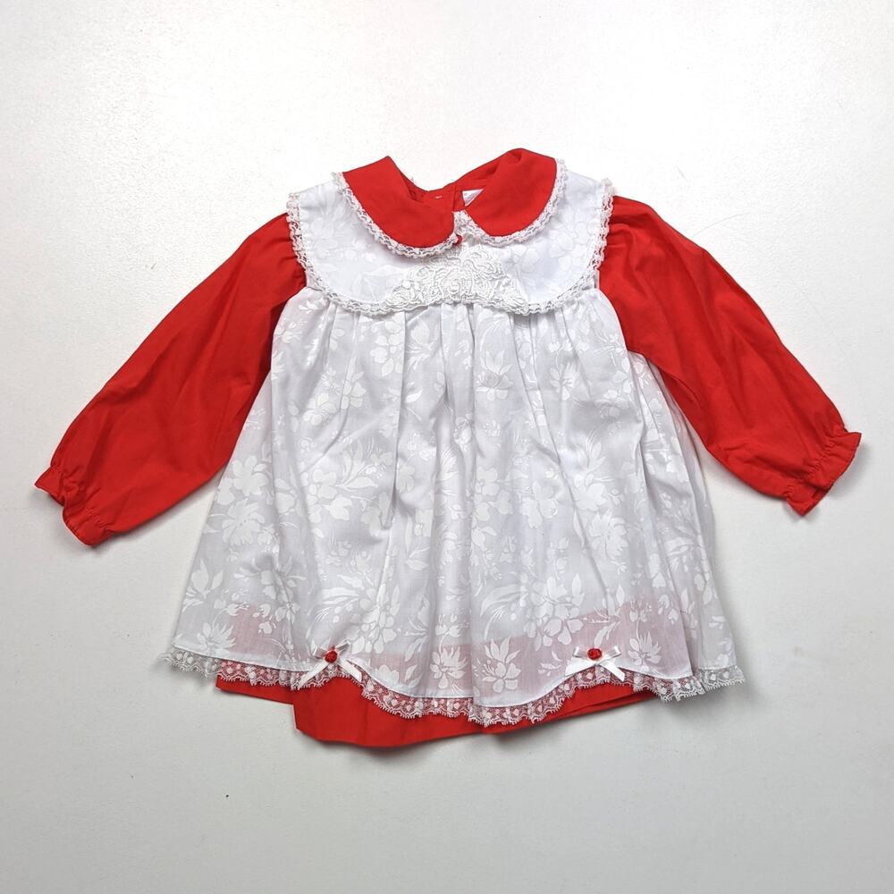 Vintage Mayfair Dress Girls Size 24m Red Pinny Christmas Holiday Pinafore